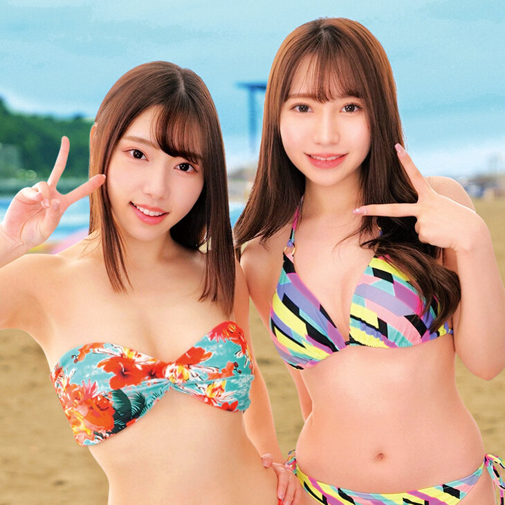 湘南の海で眩しく輝いているW水着ギャルにデカチン童貞君をプレゼント！？ ヤバっマジで大きい（ ﾟДﾟ） ウブなデカマラにサマーガールもエチエチ発情wwスケベに優しくSEX教えながら「ヤッてみる？」そのまま逆3Pハーレム状態で生ハメ筆おろし！…かよ＆ありさ りお＆めい サンプル 2