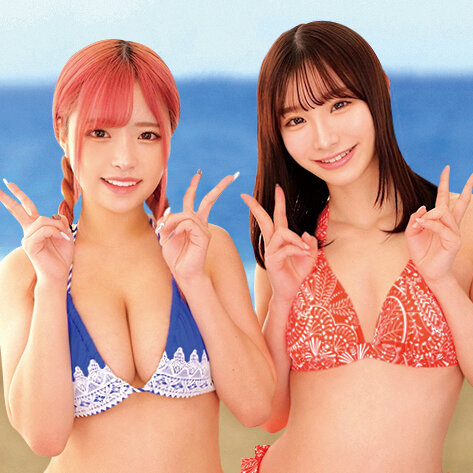 湘南の海で眩しく輝いているW水着ギャルにデカチン童貞君をプレゼント！？ ヤバっマジで大きい（ ﾟДﾟ） ウブなデカマラにサマーガールもエチエチ発情wwスケベに優しくSEX教えながら「ヤッてみる？」そのまま逆3Pハーレム状態で生ハメ筆おろし！…かほ＆うみ にいな＆りか サンプル 2