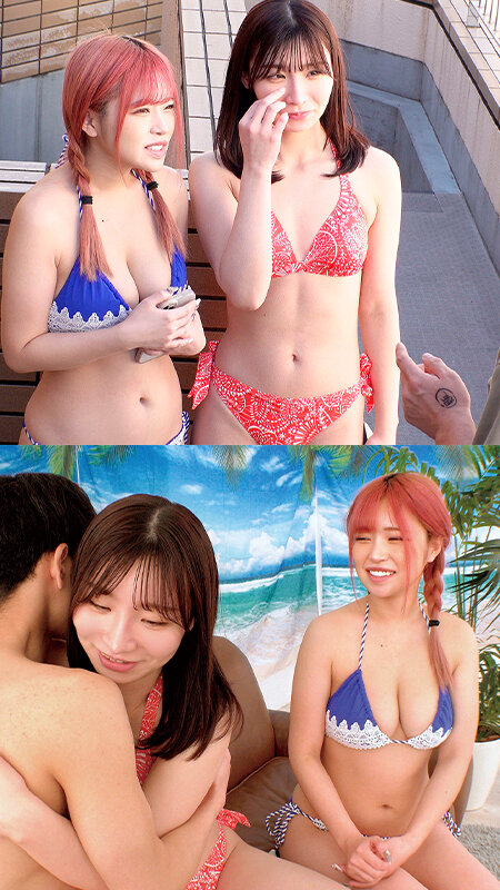 湘南の海で眩しく輝いているW水着ギャルにデカチン童貞君をプレゼント！？ ヤバっマジで大きい（ ﾟДﾟ） ウブなデカマラにサマーガールもエチエチ発情wwスケベに優しくSEX教えながら「ヤッてみる？」そのまま逆3Pハーレム状態で生ハメ筆おろし！…かほ＆うみ にいな＆りか サンプル 8