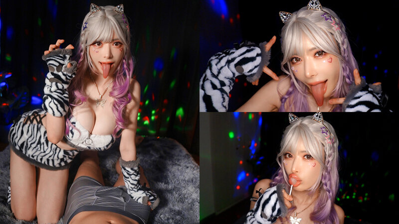 爆乳舌長コスプレイヤーのねっとりナメクジ淫語責め サンプル 2